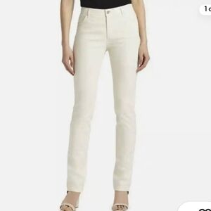 NWT Lafayette 148 NY Thompson Waxed Denim Slim leg jeans size 16 in Ecru color